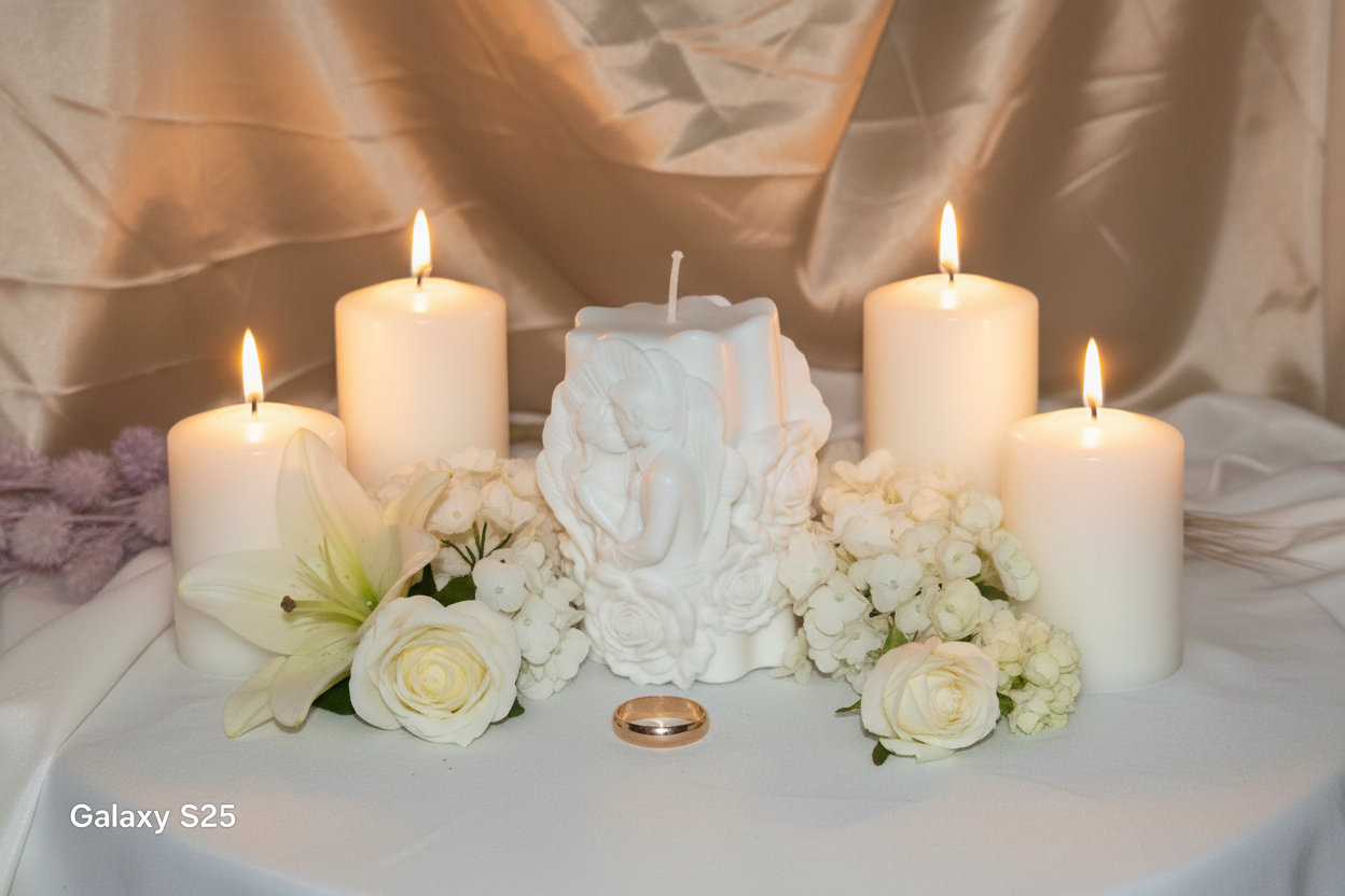 Hochzeitskerze Weiß – Tischdeko