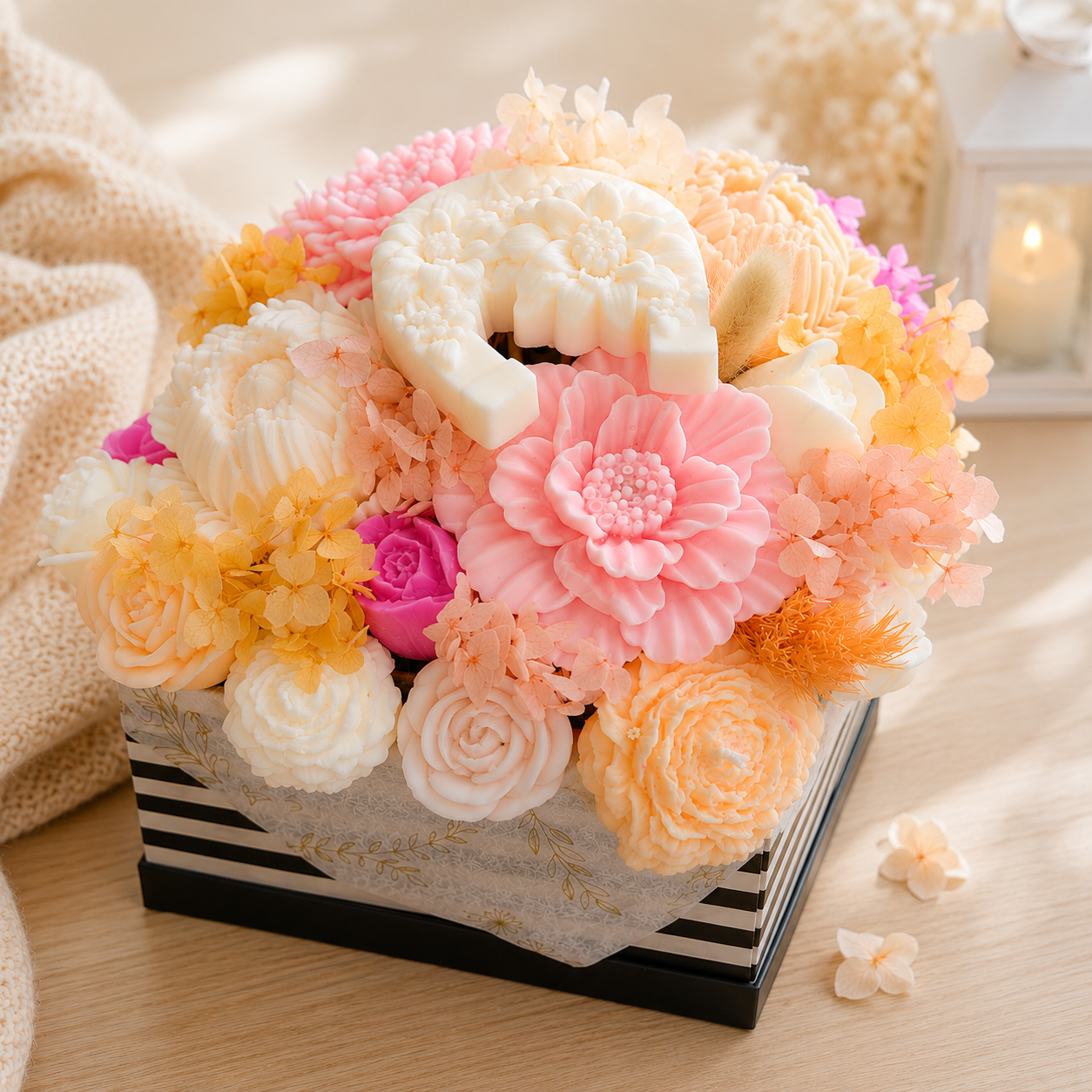 Kerzenblumenstrauß "Bloom Box Pink"